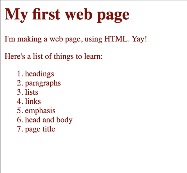 Maroon text in the body of the web page. 