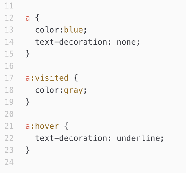 CSS styles for links.